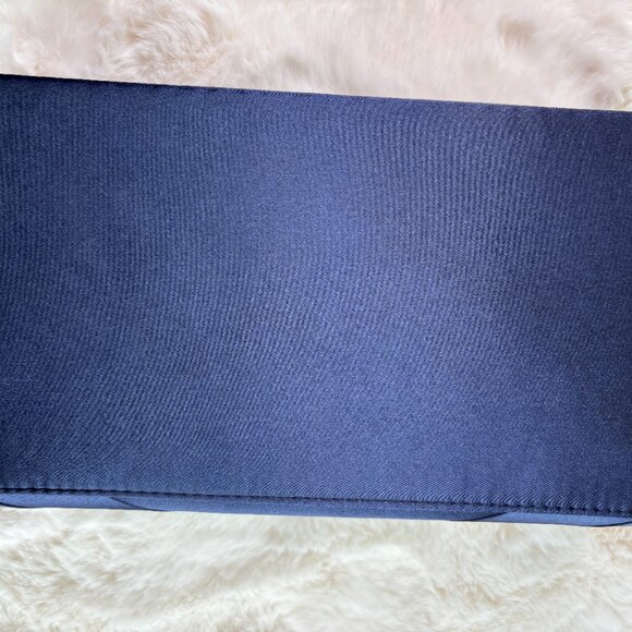 La Regale Crisscross Navy Blue Satin Structured Envelope (Clutch/ Shoulder Bag/ - Picture 5 of 16